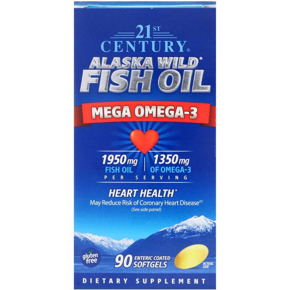 21st Century Alaska Wild Fish Oil Mega Omega-3 Enteric Coated Softgels 90's